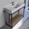 Console Sink Vanity With Marble Design Ceramic Sink and Natural Brown Oak Shelf, 43